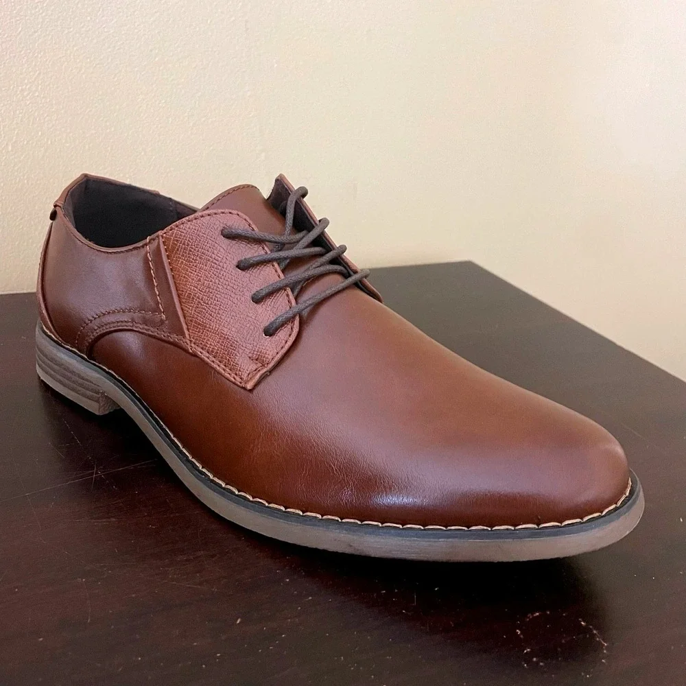 Deer Stags Mens Brown Oxford Dress Shoes Lace Up Textured Accents Solid Brown‎